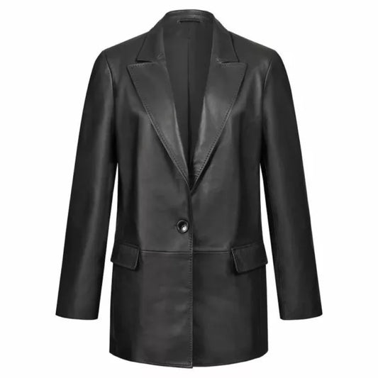 Black Leather Blazer For Women