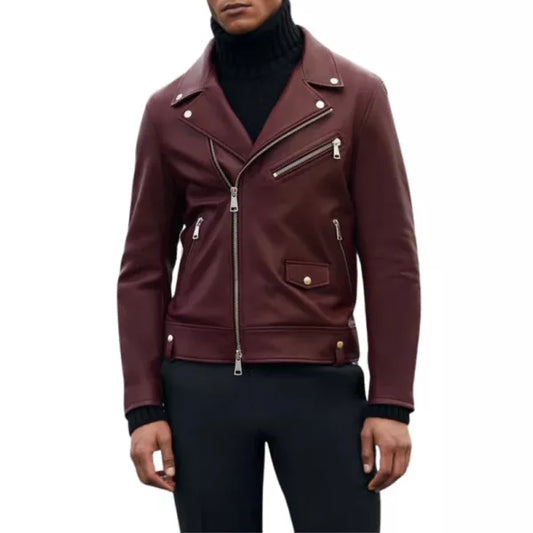 Edward Maroon Biker Leather Jacket