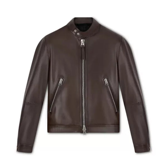 Harold Classic Dark Brown Leather Racer Jacket