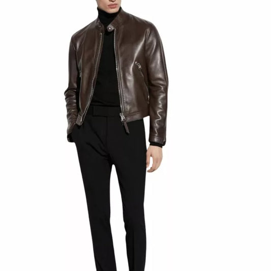 Harold Classic Dark Brown Leather Racer Jacket