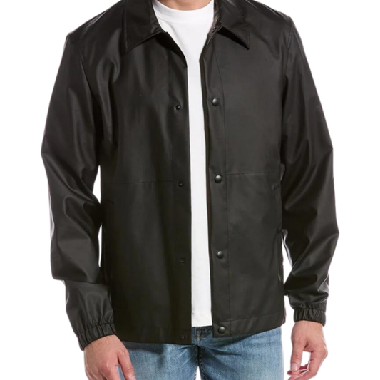 Mens Shirt Collar Black Polyester Jacket