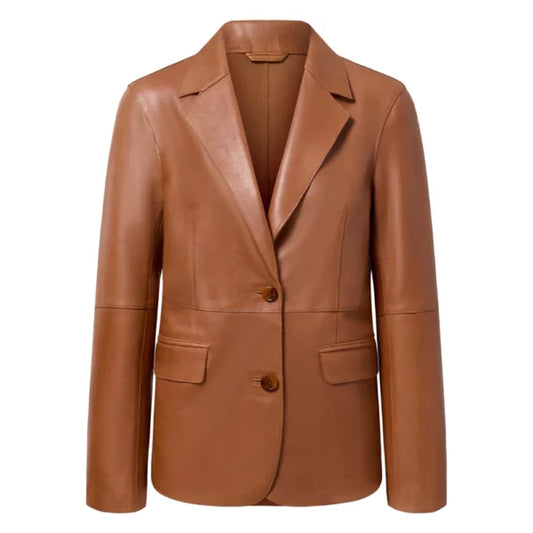 Premium Brown Leather Blazer For Women