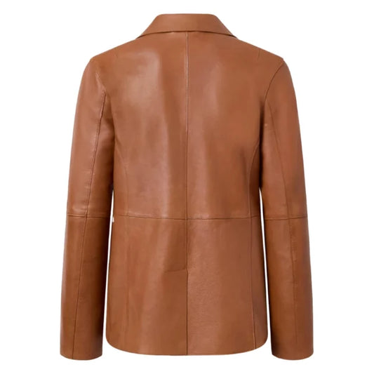 Premium Brown Leather Blazer For Women