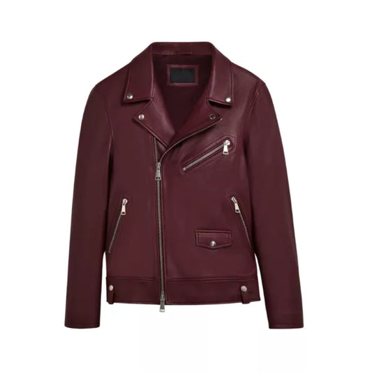 Edward Maroon Biker Leather Jacket